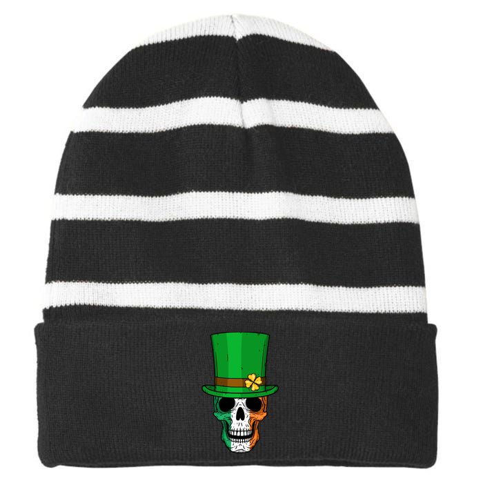 Cool St. Patricks Day Irish Skull Striped Beanie with Solid Band