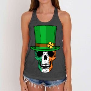 Cool St. Patricks Day Irish Skull Women's Knotted Racerback Tank