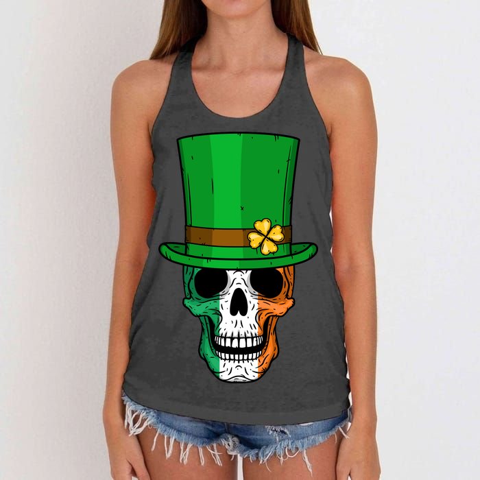 Cool St. Patricks Day Irish Skull Women's Knotted Racerback Tank