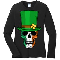 Cool St. Patricks Day Irish Skull Ladies Long Sleeve Shirt