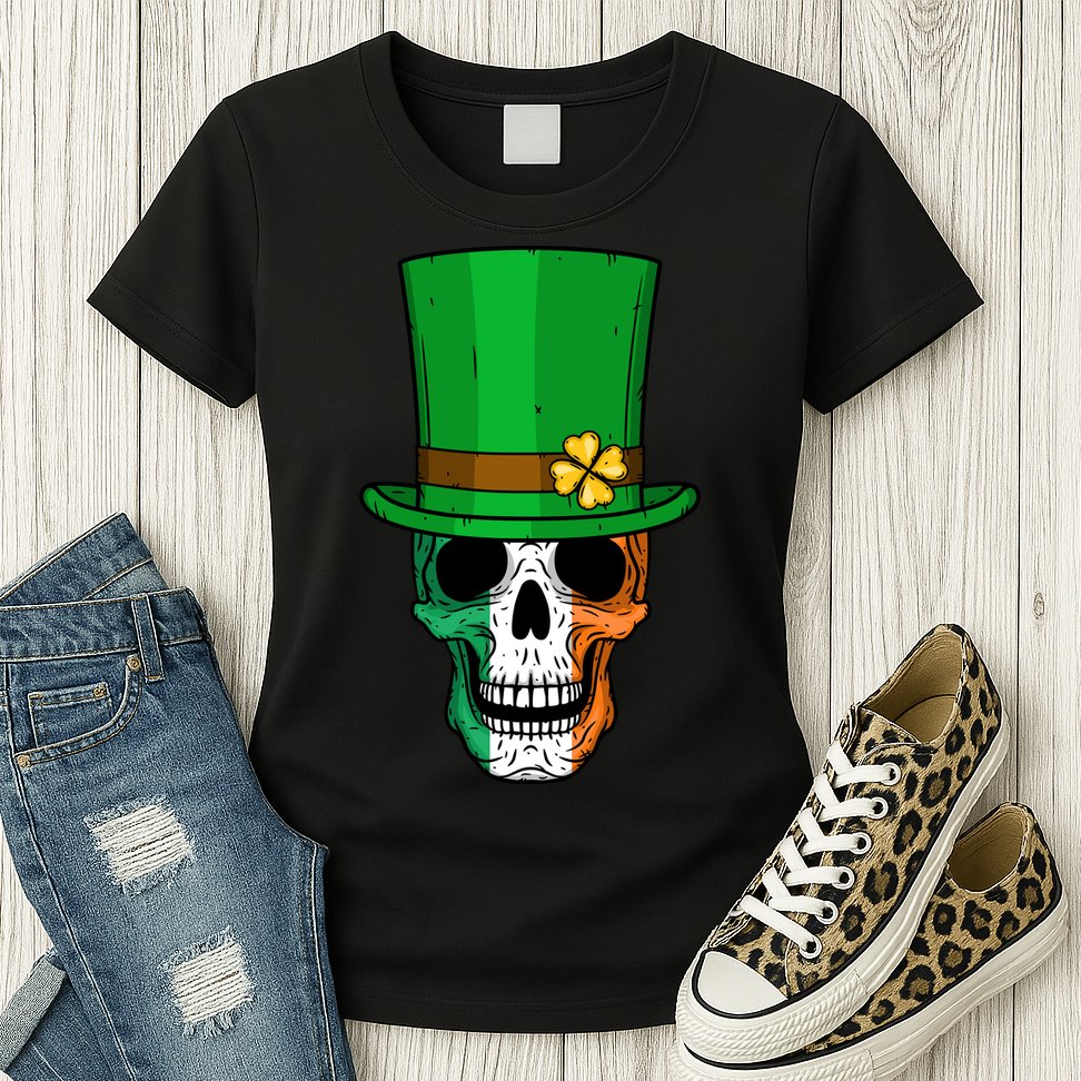 Cool St. Patricks Day Irish Skull Womens T-Shirt