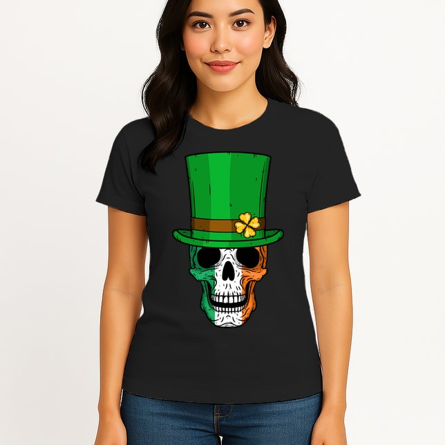 Cool St. Patricks Day Irish Skull Womens T-Shirt