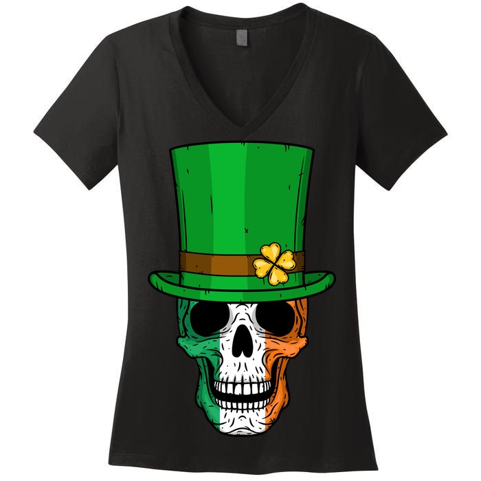 Cool St. Patricks Day Irish Skull Women's V-Neck T-Shirt