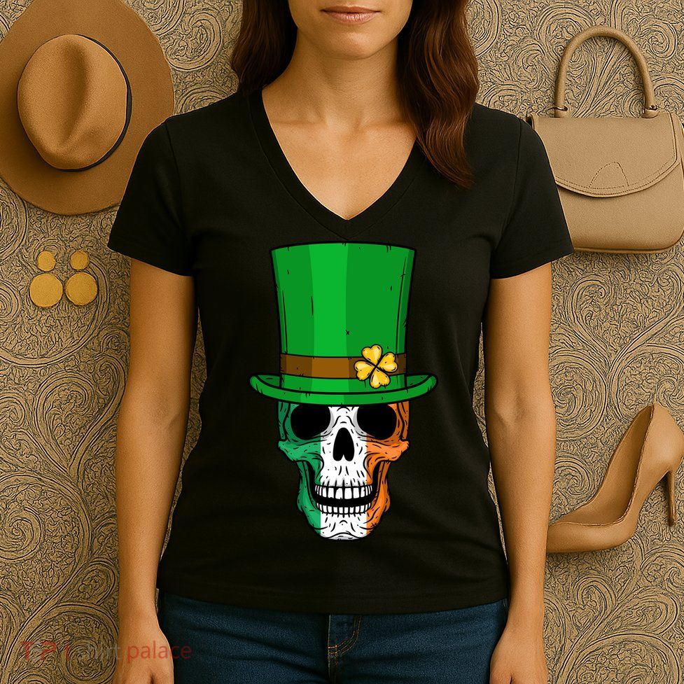 Cool St. Patricks Day Irish Skull Women's V-Neck T-Shirt
