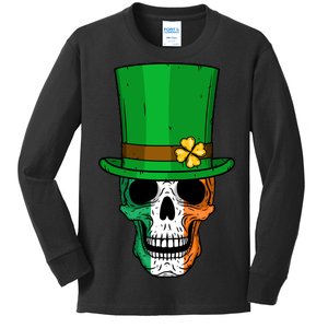 Cool St. Patricks Day Irish Skull Kids Long Sleeve Shirt