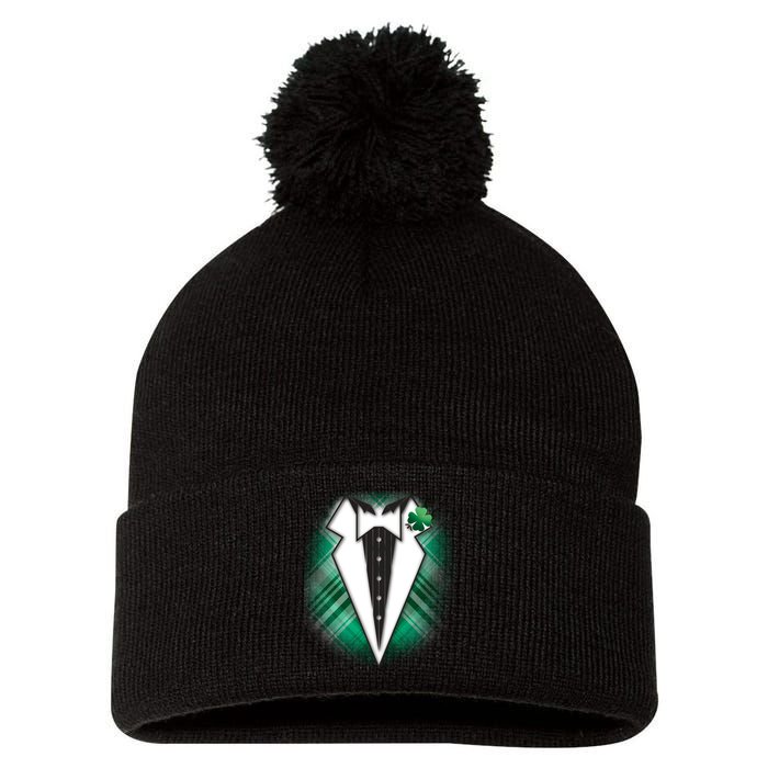 Cool St. Patrick's Day Tuxedo Irish Tux Pom Pom 12in Knit Beanie