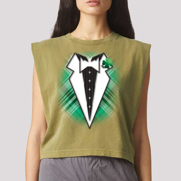 Cool St. Patrick's Day Tuxedo Irish Tux Garment-Dyed Women's Muscle Tee