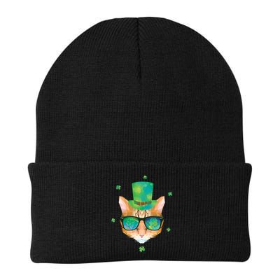 Cool St.Patrick's Day Clover Cat Knit Cap Winter Beanie