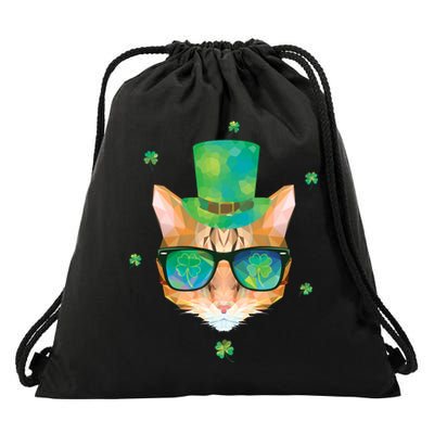 Cool St.Patrick's Day Clover Cat Drawstring Bag