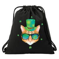 Cool St.Patrick's Day Clover Cat Drawstring Bag