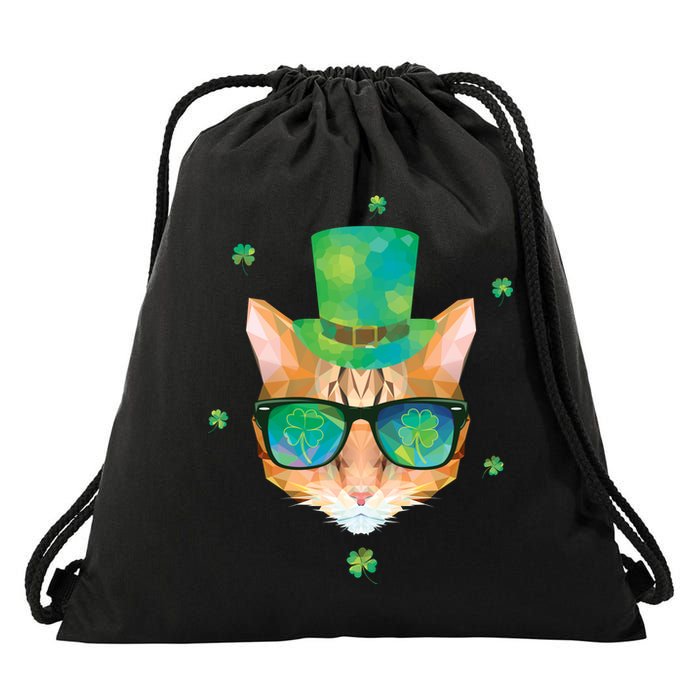 Cool St.Patrick's Day Clover Cat Drawstring Bag
