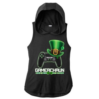 Cool St Patrick's Day Gamerchaun Game Controller Leprechaun Ladies PosiCharge Tri-Blend Wicking Draft Hoodie Tank