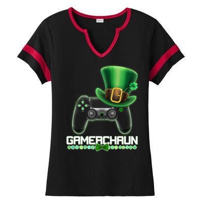 Cool St Patrick's Day Gamerchaun Game Controller Leprechaun Ladies Halftime Notch Neck Tee