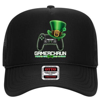 Cool St Patrick's Day Gamerchaun Game Controller Leprechaun High Crown Mesh Back Trucker Hat