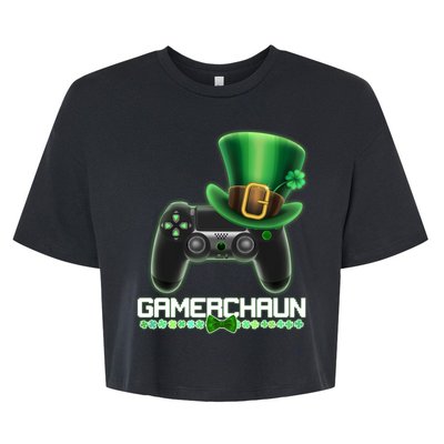 Cool St Patrick's Day Gamerchaun Game Controller Leprechaun Bella+Canvas Jersey Crop Tee