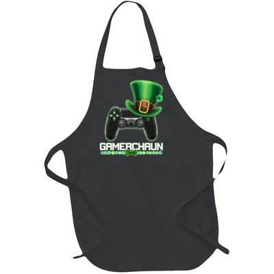 Cool St Patrick's Day Gamerchaun Game Controller Leprechaun Full-Length Apron With Pockets