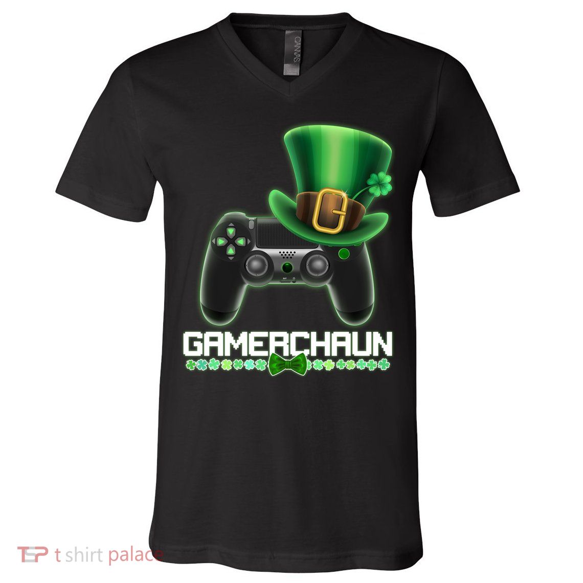 Cool St Patrick's Day Gamerchaun Game Controller Leprechaun V-Neck T-Shirt