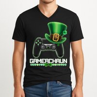 Cool St Patrick's Day Gamerchaun Game Controller Leprechaun V-Neck T-Shirt