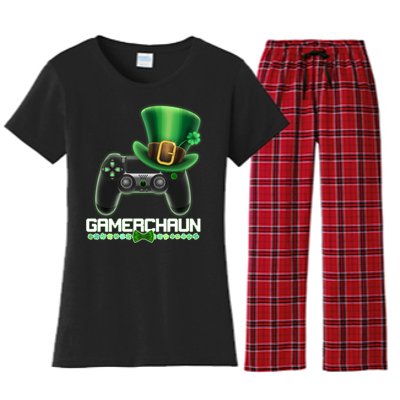 Cool St Patrick's Day Gamerchaun Game Controller Leprechaun Women's Flannel Pajama Set