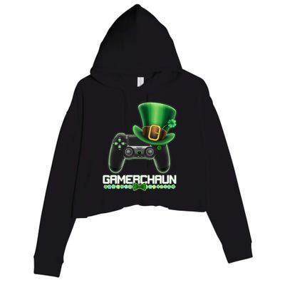 Cool St Patrick's Day Gamerchaun Game Controller Leprechaun Crop Fleece Hoodie