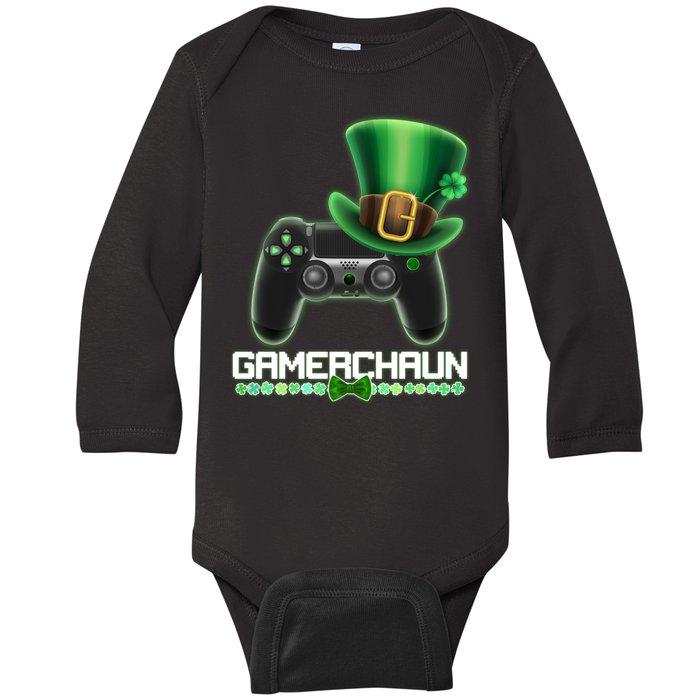 Cool St Patrick's Day Gamerchaun Game Controller Leprechaun Baby Long Sleeve Bodysuit