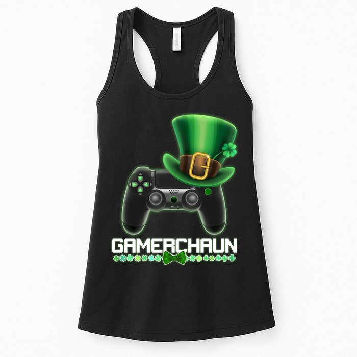Cool St Patrick's Day Gamerchaun Game Controller Leprechaun Womens Tank Top