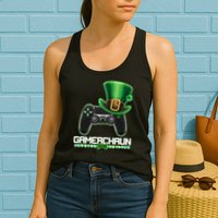 Cool St Patrick's Day Gamerchaun Game Controller Leprechaun Womens Tank Top