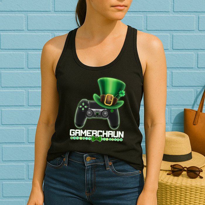 Cool St Patrick's Day Gamerchaun Game Controller Leprechaun Womens Tank Top