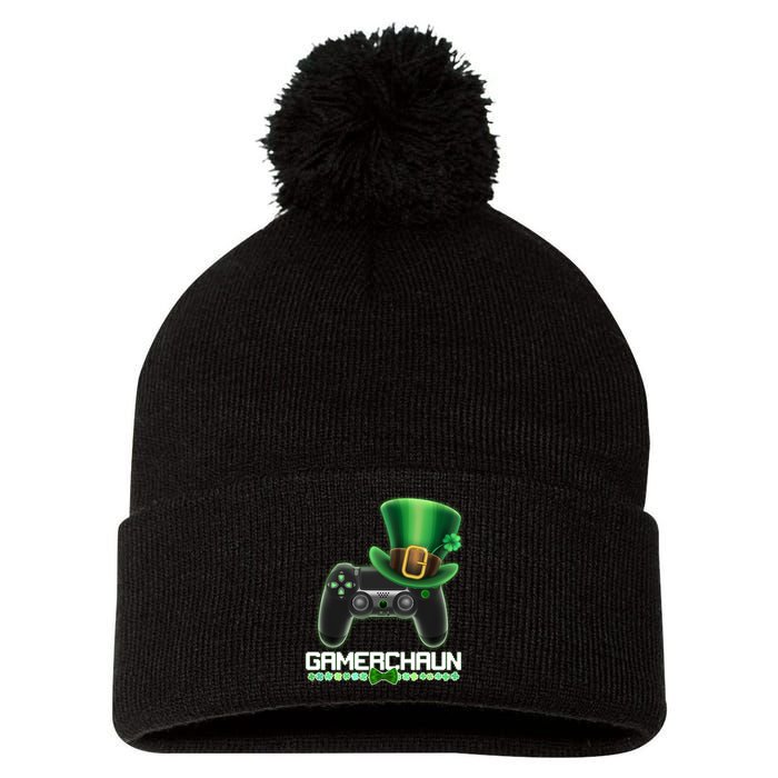 Cool St Patrick's Day Gamerchaun Game Controller Leprechaun Pom Pom 12in Knit Beanie