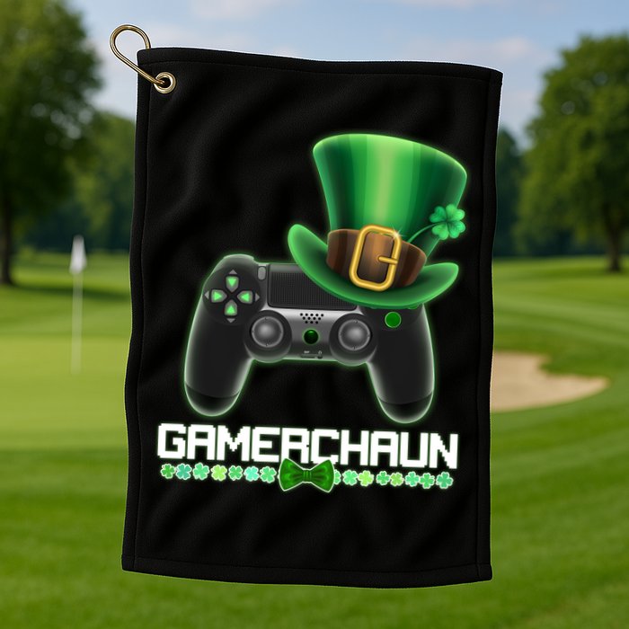 Cool St Patrick's Day Gamerchaun Game Controller Leprechaun Golf Towel