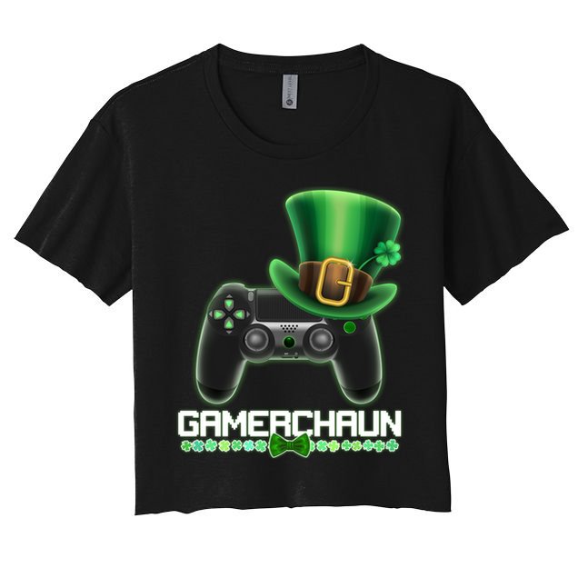 Cool St Patrick's Day Gamerchaun Game Controller Leprechaun Crop Top