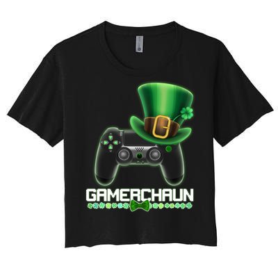 Cool St Patrick's Day Gamerchaun Game Controller Leprechaun Women's Crop Top Tee