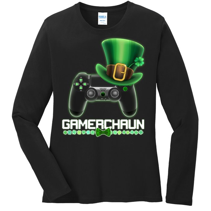 Cool St Patrick's Day Gamerchaun Game Controller Leprechaun Ladies Long Sleeve Shirt