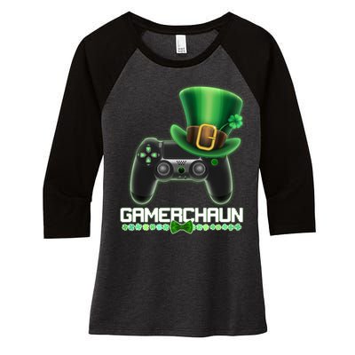 Cool St Patrick's Day Gamerchaun Game Controller Leprechaun Women's Tri-Blend 3/4-Sleeve Raglan Shirt