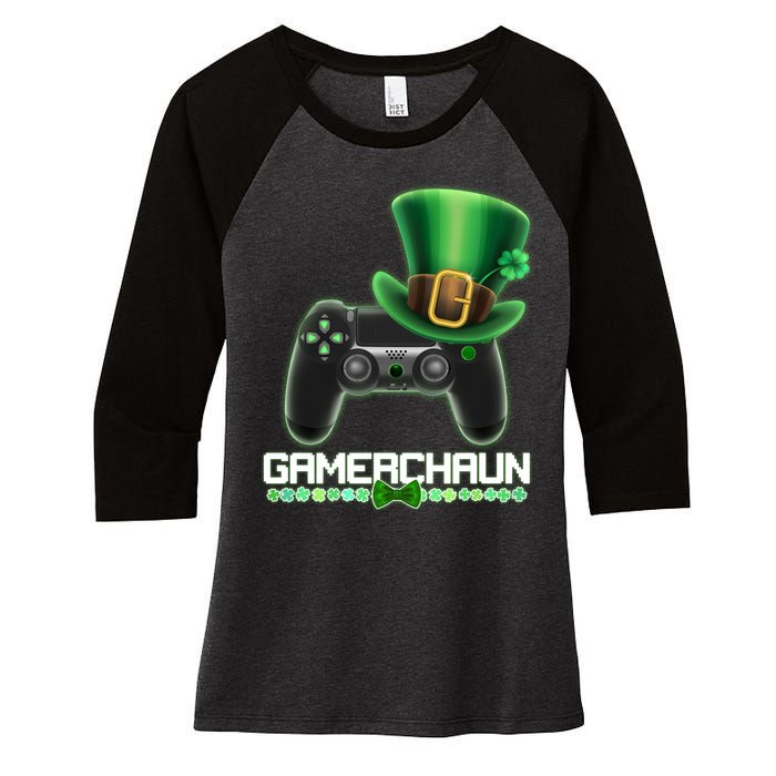 Cool St Patrick's Day Gamerchaun Game Controller Leprechaun Women's Tri-Blend 3/4-Sleeve Raglan Shirt