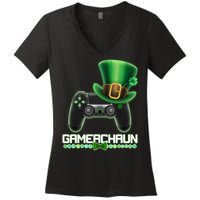 Cool St Patrick's Day Gamerchaun Game Controller Leprechaun Women's V-Neck T-Shirt