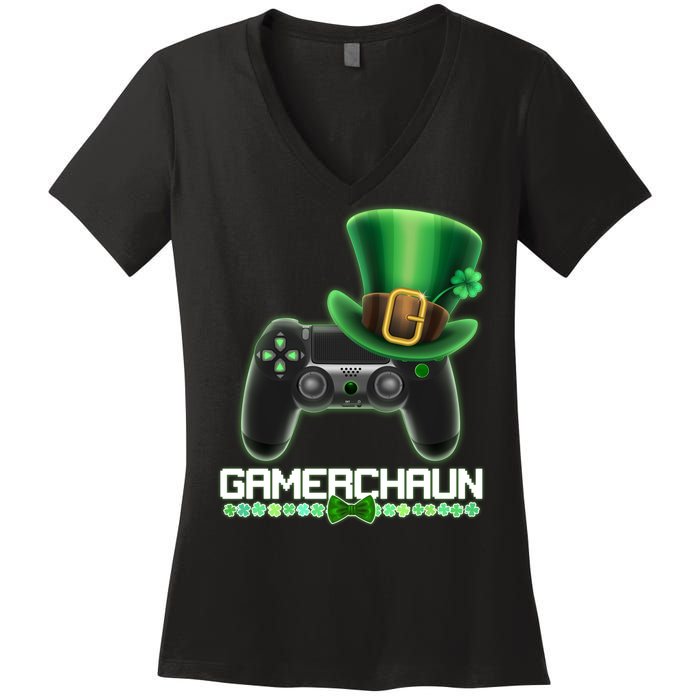 Cool St Patrick's Day Gamerchaun Game Controller Leprechaun Women's V-Neck T-Shirt