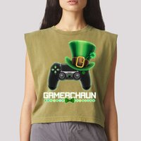 Cool St Patrick's Day Gamerchaun Game Controller Leprechaun Garment-Dyed Women's Muscle Tee