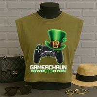 Cool St Patrick's Day Gamerchaun Game Controller Leprechaun Garment-Dyed Women's Muscle Tee