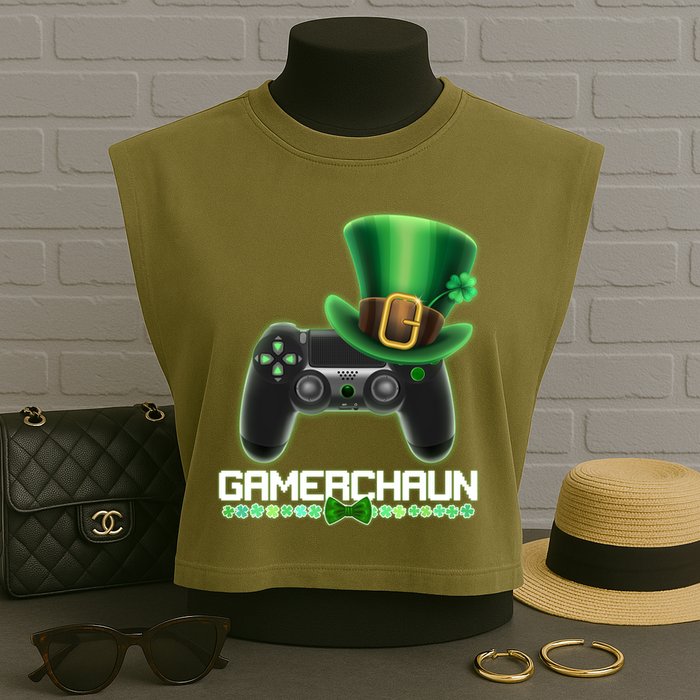 Cool St Patrick's Day Gamerchaun Game Controller Leprechaun Garment-Dyed Women's Muscle Tee