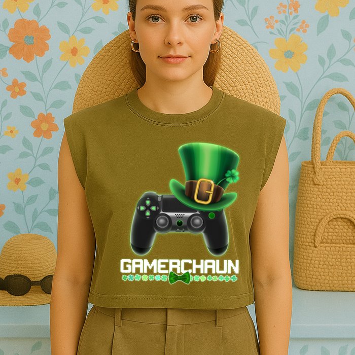Cool St Patrick's Day Gamerchaun Game Controller Leprechaun Garment-Dyed Women's Muscle Tee