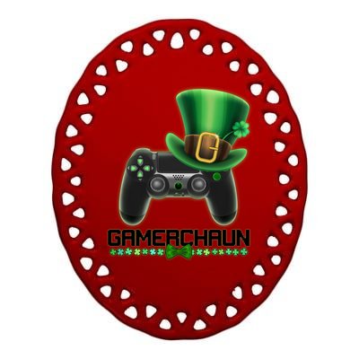 Cool St Patrick's Day Gamerchaun Game Controller Leprechaun Ceramic Oval Ornament