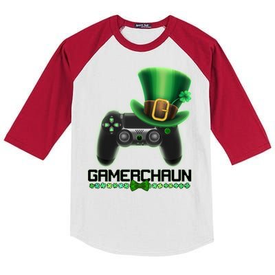 Cool St Patrick's Day Gamerchaun Game Controller Leprechaun Kids Colorblock Raglan Jersey