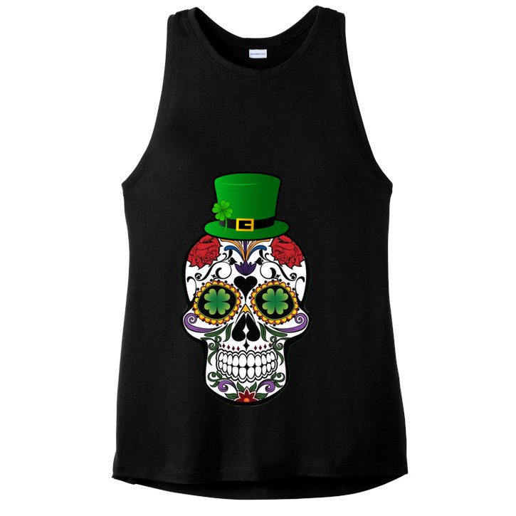 Cool St Patricks Day Irish Day Of The Dead Skull Ladies PosiCharge Tri-Blend Wicking Tank