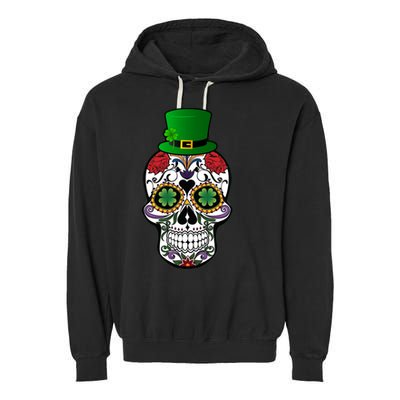 Cool St Patricks Day Irish Day Of The Dead Skull Garment-Dyed Fleece Hoodie