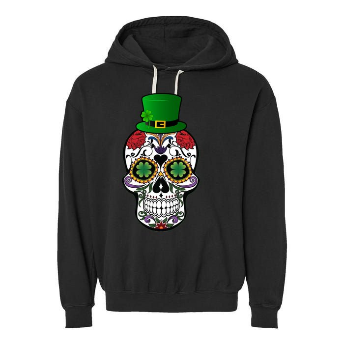 Cool St Patricks Day Irish Day Of The Dead Skull Garment-Dyed Fleece Hoodie