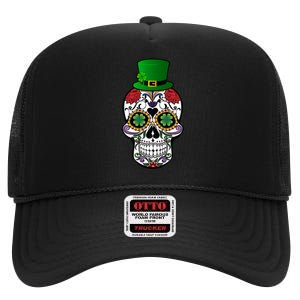 Cool St Patricks Day Irish Day Of The Dead Skull High Crown Mesh Back Trucker Hat