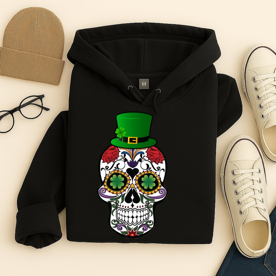 Cool St Patricks Day Irish Day Of The Dead Skull Hoodie