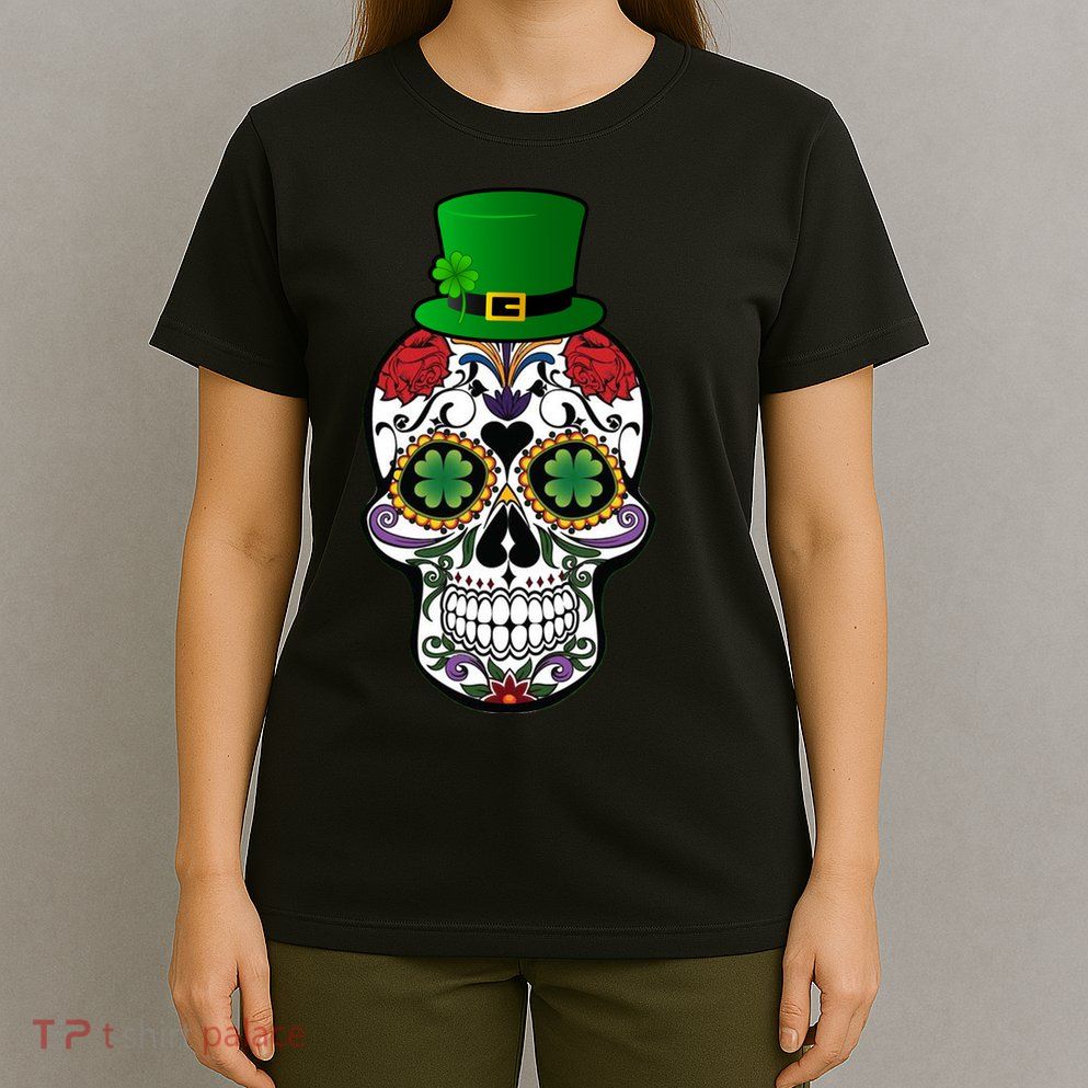 Cool St Patricks Day Irish Day Of The Dead Skull T-Shirt
