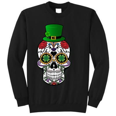 Cool St Patricks Day Irish Day Of The Dead Skull Tall Sweatshirt